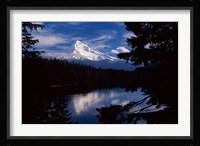 Reflection of a snow covered mountain in a lake, Mt Hood, Lost Lake, Mt. Hood National Forest, Hood River County, Oregon, USA Fine Art Print
