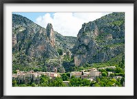 Village at mountainside, Moustiers-Sainte-Marie, Alpes-de-Haute-Provence, Provence-Alpes-Cote d'Azur, France Fine Art Print