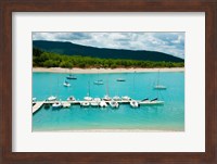 Boats at a harbor, Port Margaridon, Lake of Sainte-Croix, Var, Provence-Alpes-Cote d'Azur, France Fine Art Print