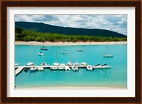 Boats at a harbor, Port Margaridon, Lake of Sainte-Croix, Var, Provence-Alpes-Cote d'Azur, France Fine Art Print