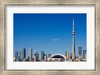 Airplane over city skylines, CN Tower, Toronto, Ontario, Canada 2011 Fine Art Print