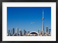 Airplane over city skylines, CN Tower, Toronto, Ontario, Canada 2011 Fine Art Print