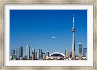 Airplane over city skylines, CN Tower, Toronto, Ontario, Canada 2011 Fine Art Print