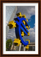 Sculpture of an Euro sign in front of a building, Willy-Brandt-Platz, European Central Bank, Frankfurt, Hesse, Germany Fine Art Print