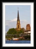 River with church in the background, Three Kings Church, Main River, Frankfurt, Hesse, Germany Fine Art Print