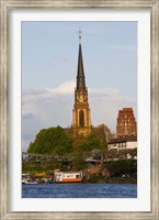 River with church in the background, Three Kings Church, Main River, Frankfurt, Hesse, Germany Fine Art Print