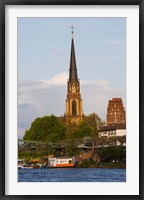 River with church in the background, Three Kings Church, Main River, Frankfurt, Hesse, Germany Fine Art Print