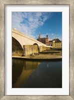 Bridge across the river, Steinerne Bridge, Danube River, Regensburg, Bavaria, Germany Fine Art Print