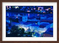High angle view of old town buildings at night, Passau, Bavaria, Germany Fine Art Print