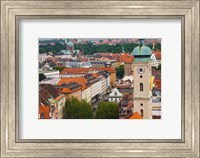 High angle view of buildings with a church in a city, Heiliggeistkirche, Munich, Bavaria, Germany Fine Art Print