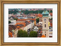 High angle view of buildings with a church in a city, Heiliggeistkirche, Munich, Bavaria, Germany Fine Art Print