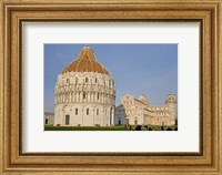 Tourists at baptistery with cathedral, Pisa Cathedral, Pisa Baptistry, Piazza Dei Miracoli, Pisa, Tuscany, Italy Fine Art Print