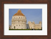 Tourists at baptistery with cathedral, Pisa Cathedral, Pisa Baptistry, Piazza Dei Miracoli, Pisa, Tuscany, Italy Fine Art Print