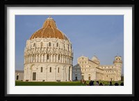 Tourists at baptistery with cathedral, Pisa Cathedral, Pisa Baptistry, Piazza Dei Miracoli, Pisa, Tuscany, Italy Fine Art Print