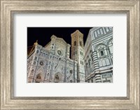 Architectural detail of a cathedral at night, Duomo Santa Maria Del Fiore, Florence, Tuscany, Italy Fine Art Print