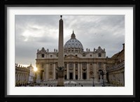 Obelisk in front of the St. Peter's Basilica at sunset, St. Peter's Square, Vatican City Fine Art Print