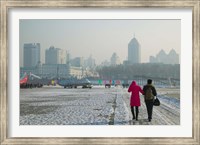 Couple walking on a frozen river, Songhua River, Harbin, Heilungkiang Province, China Fine Art Print