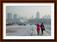 Couple walking on a frozen river, Songhua River, Harbin, Heilungkiang Province, China Fine Art Print