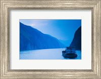 Container ship in the river at sunset, Wu Gorge, Yangtze River, Hubei Province, China Fine Art Print