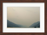Boats in the river with mountains in the background, Yangtze River, Fengdu, Chongqing Province, China Fine Art Print
