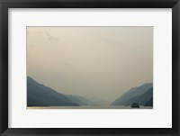Boats in the river with mountains in the background, Yangtze River, Fengdu, Chongqing Province, China Fine Art Print