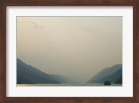 Boats in the river with mountains in the background, Yangtze River, Fengdu, Chongqing Province, China Fine Art Print