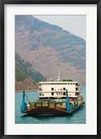 Container ship in the river with mountains in the background, Yangtze River, Fengdu, Chongqing Province, China Fine Art Print