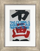 Close-up of a store sign for selling Chairman Mao badges, Old Town, Dali, Yunnan Province, China Fine Art Print