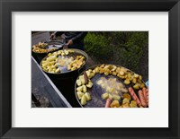 Vendor selling deep fried potatoes and sausages at a sidewalk food stall, Old Town, Dali, Yunnan Province, China Fine Art Print