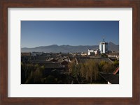 High angle view of buildings in the new town viewed from Mu Family Mansion, Lijiang, Yunnan Province, China Fine Art Print