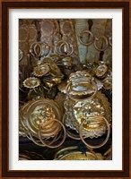 Brass items for sale in a street market, Old Town, Lijiang, Yunnan Province, China Fine Art Print