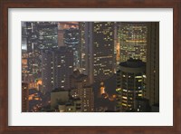 High angle view of buildings lit up at dusk, Central District, Hong Kong Fine Art Print