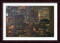 High angle view of buildings lit up at dusk, Central District, Hong Kong Fine Art Print