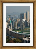 High angle view of a horseracing track, Happy Valley Racecourse, Happy Valley, Wan Chai District, Hong Kong Fine Art Print