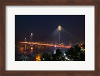 Bridge lit up at night, Ting Kau Bridge, Rambler Channel, New Territories, Hong Kong Fine Art Print