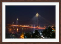 Bridge lit up at night, Ting Kau Bridge, Rambler Channel, New Territories, Hong Kong Fine Art Print