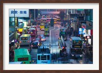 Traffic on a street at night, Des Voeux Road Central, Central District, Hong Kong Island, Hong Kong Fine Art Print