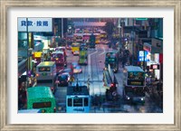 Traffic on a street at night, Des Voeux Road Central, Central District, Hong Kong Island, Hong Kong Fine Art Print