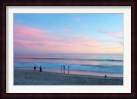 Tourists on the beach at sunset, Santa Monica, California, USA Fine Art Print