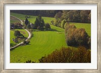 Elevated view of Frahan village farmhouse from the town of Rochehaut, Semois, Ardennes, Belgium Fine Art Print