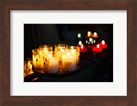 Votive candles in a cathedral, Reims Cathedral, Reims, Marne, Champagne-Ardenne, France Fine Art Print