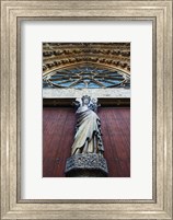 Virgin Mary statue with Jesus Christ at Reims Cathedral, Reims, Marne, Champagne-Ardenne, France Fine Art Print