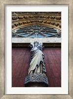 Virgin Mary statue with Jesus Christ at Reims Cathedral, Reims, Marne, Champagne-Ardenne, France Fine Art Print