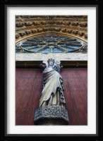 Virgin Mary statue with Jesus Christ at Reims Cathedral, Reims, Marne, Champagne-Ardenne, France Fine Art Print