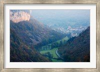 Elevated view of a village at morning, Baume-les-Messieurs, Les Reculees, Jura, Franche-Comte, France Fine Art Print