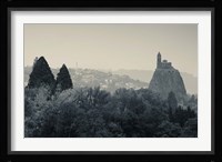 Saint Michel d'Aiguilhe Chapel at Dawn, Aiguilhe, Le Puy-en-Velay, Haute-Loire, Auvergne, France (black and white) Fine Art Print