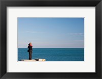 Woman photographing with a camera at Le Cap d' Agde, Herault, Languedoc-Roussillon, France Fine Art Print