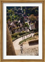 Elevated view of a village with Chateau de Castelnaud, Castelnaud-la-Chapelle, Dordogne, Aquitaine, France Fine Art Print