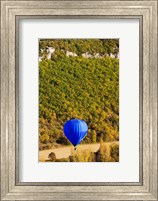 Elevated view of hot air balloon over Dordogne River Valley, Castelnaud-la-Chapelle, Dordogne, Aquitaine, France Fine Art Print