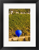 Elevated view of hot air balloon over Dordogne River Valley, Castelnaud-la-Chapelle, Dordogne, Aquitaine, France Fine Art Print